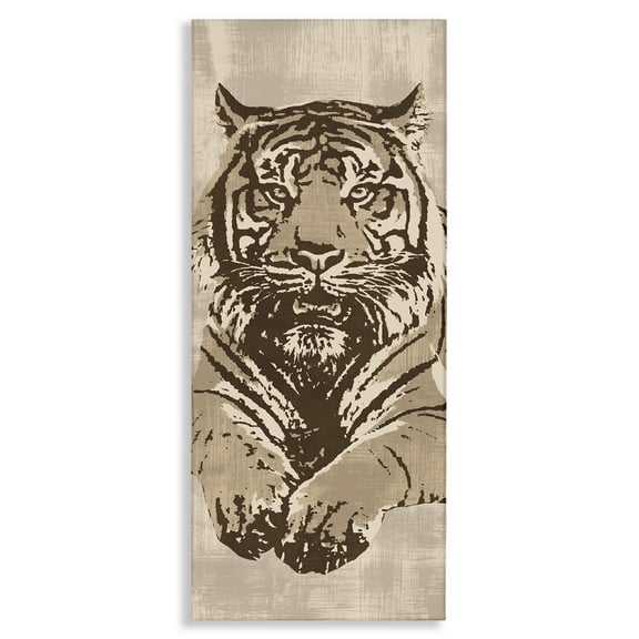 Stupell Industries Fierce Tiger Baring Teeth Animals Painting Wrapped Canvas Art Print Wall Art, 10 x 24