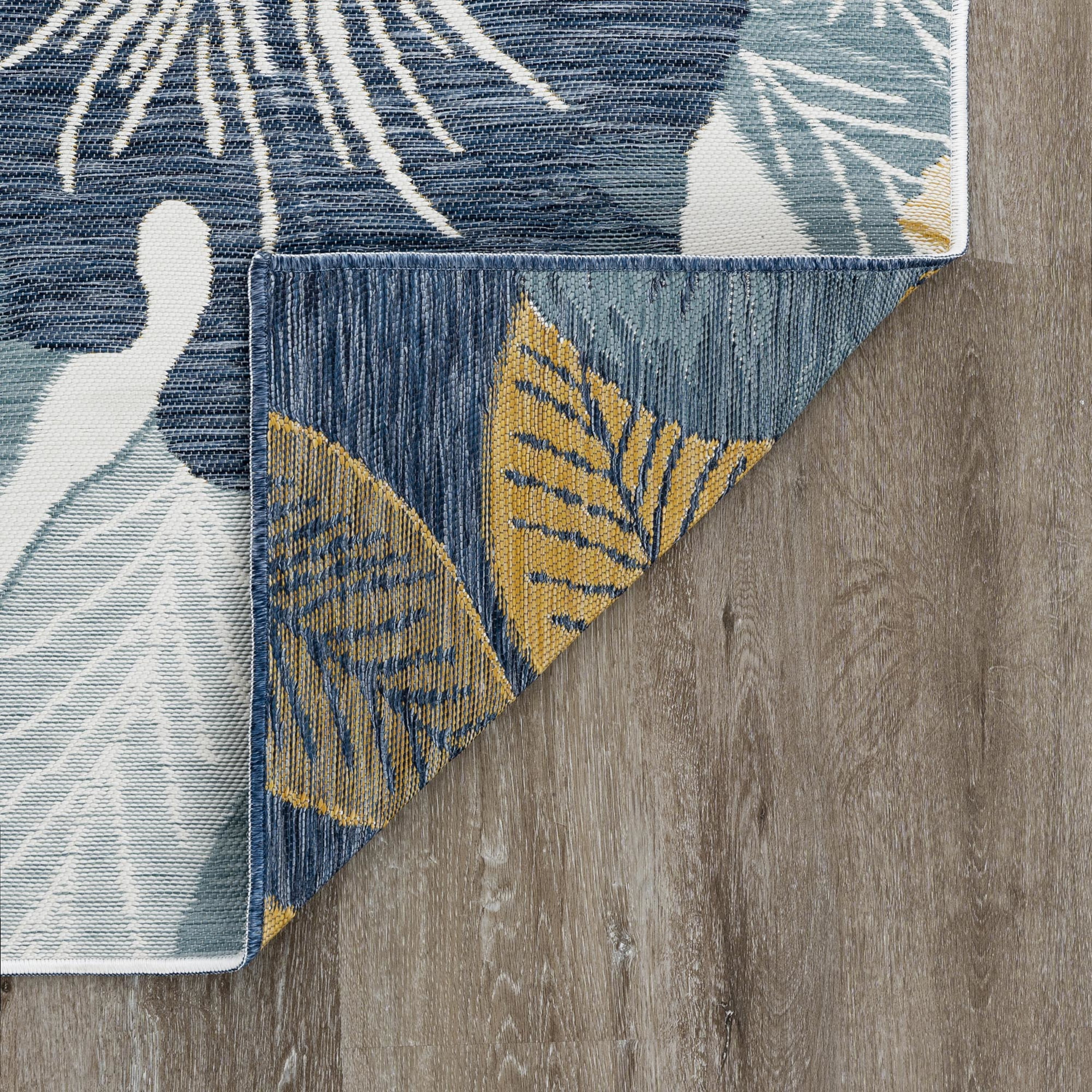 Bliss Rugs Floral Indoor Outdoor Rug Reversible Runner Rug for Patio, Hallway, Entryway, Deck, Navy ,2' x 8'