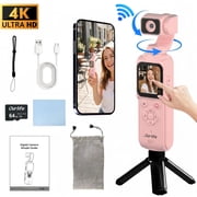 Pink 4K Pocket Gimbal Camera, 330° Rotation, 1.72" Touch Screen, Face Tracking, 2400mAh Battery, 64GB Card, for Content Creators