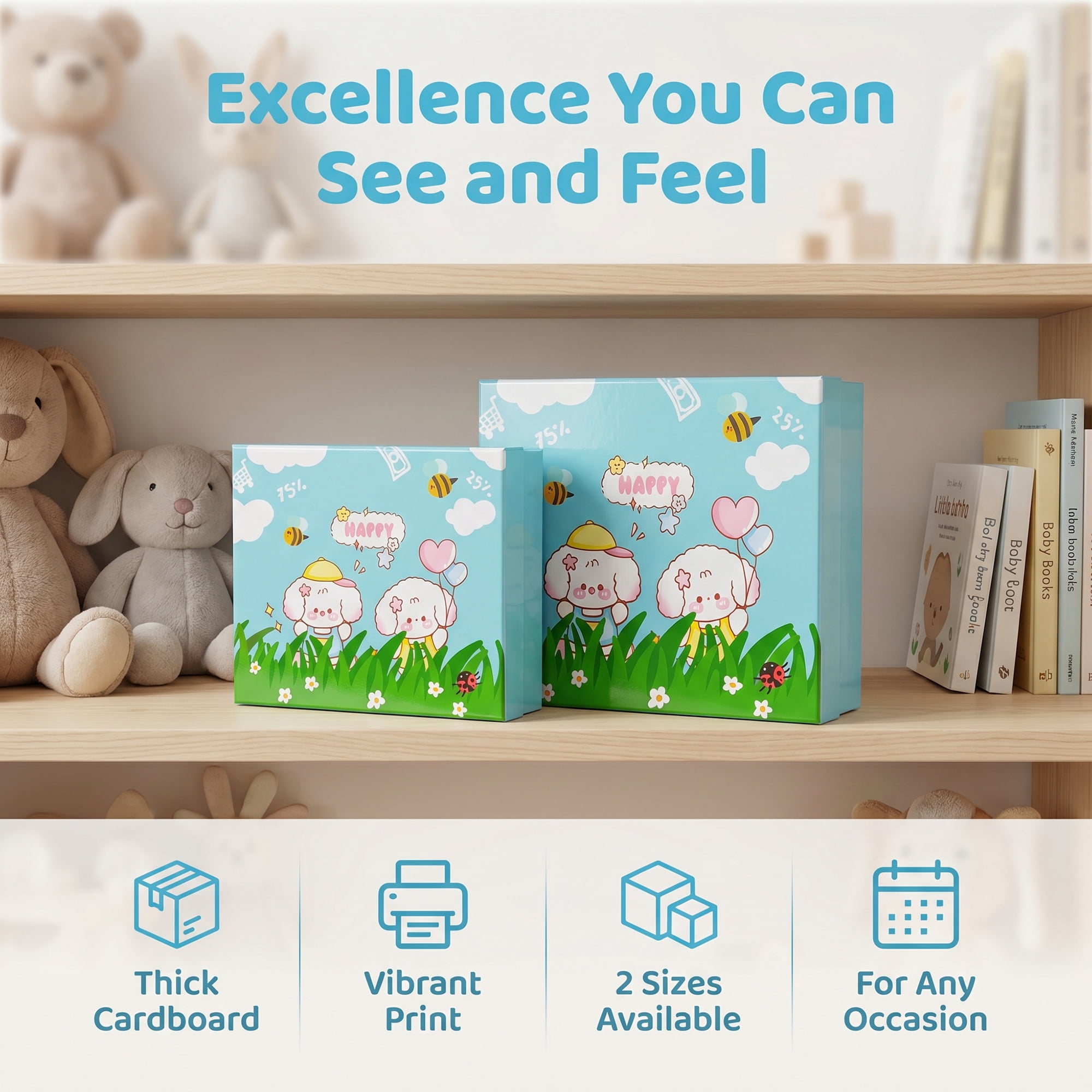 Unique Bargains Cute Cartoon Rigid Present Box Blue 7.9"x7.1"x3.1"