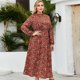 thumbnail image 4 of Women's Plus Size Dress Elegant Floral Print Dress Long Sleeves Dress A-line Dress Elastic Waist Vacation Dress for Fall brown 4X, 4 of 4