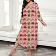 thumbnail image 2 of Women Plus Size Christmas Bow Print Long Sleeve Pajamas Loose Nightdress Women's Sleepwear nightgowns for women Wine XXXXL, 2 of 6