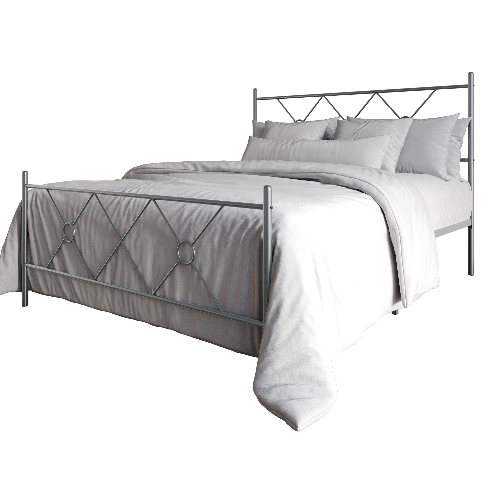 Home Design Marietta Twin Modern Metal Bed, Diamond Pattern Design, No Box Spring Needed, Sliver Gray, Easy Assembly