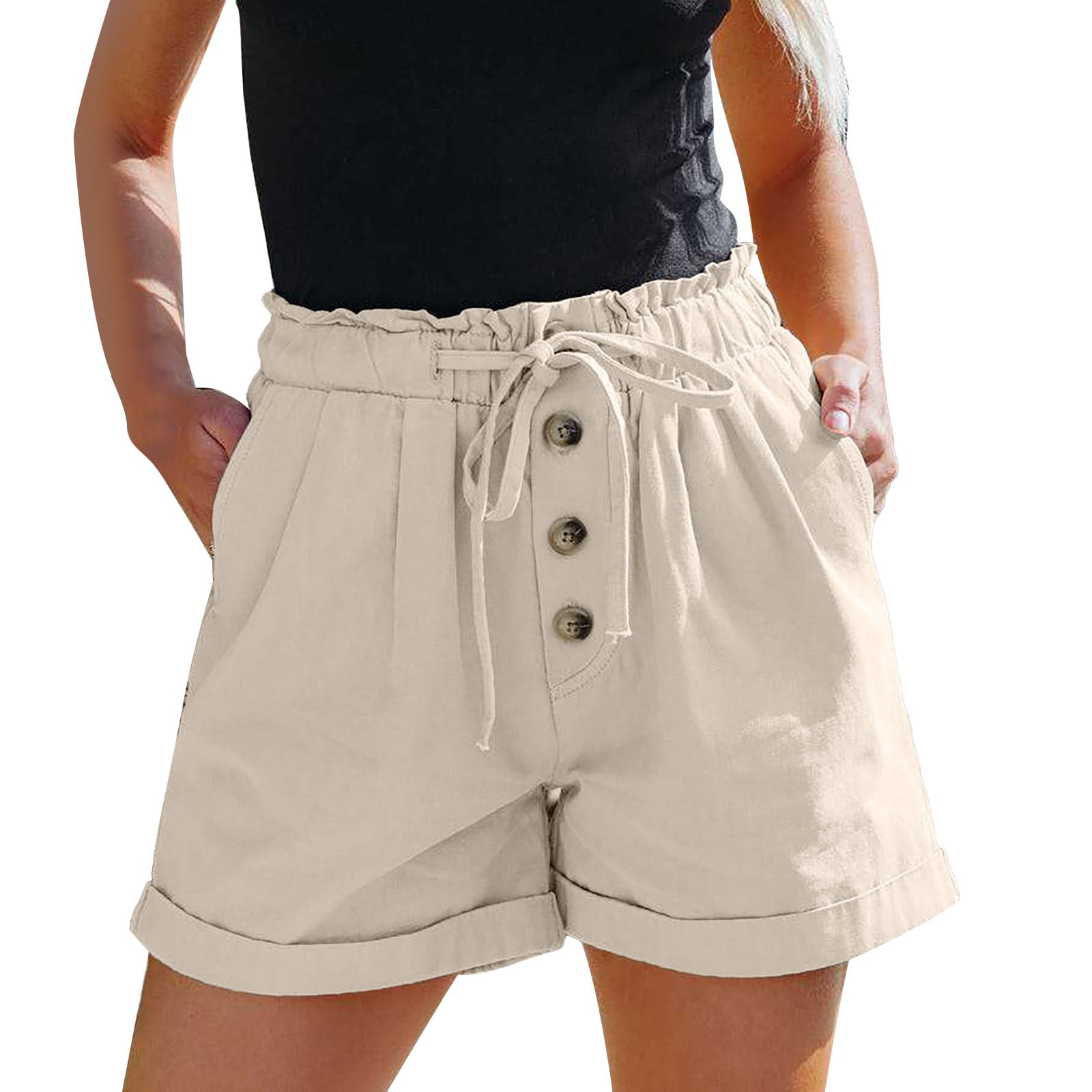 JDEFEG Spandex Shorts with Pockets Women Fashion Wide Leg Pants