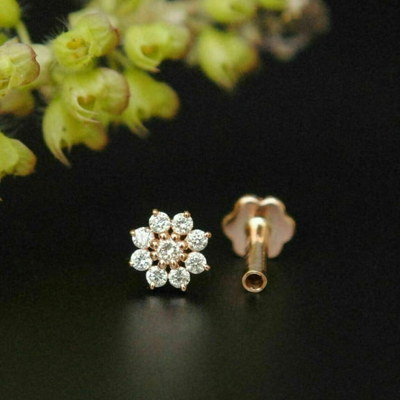 Floral Cluster Nose Pin 14k Yellow Gold Plated Silver 0.50 Ct Round VVS1/D Diamond