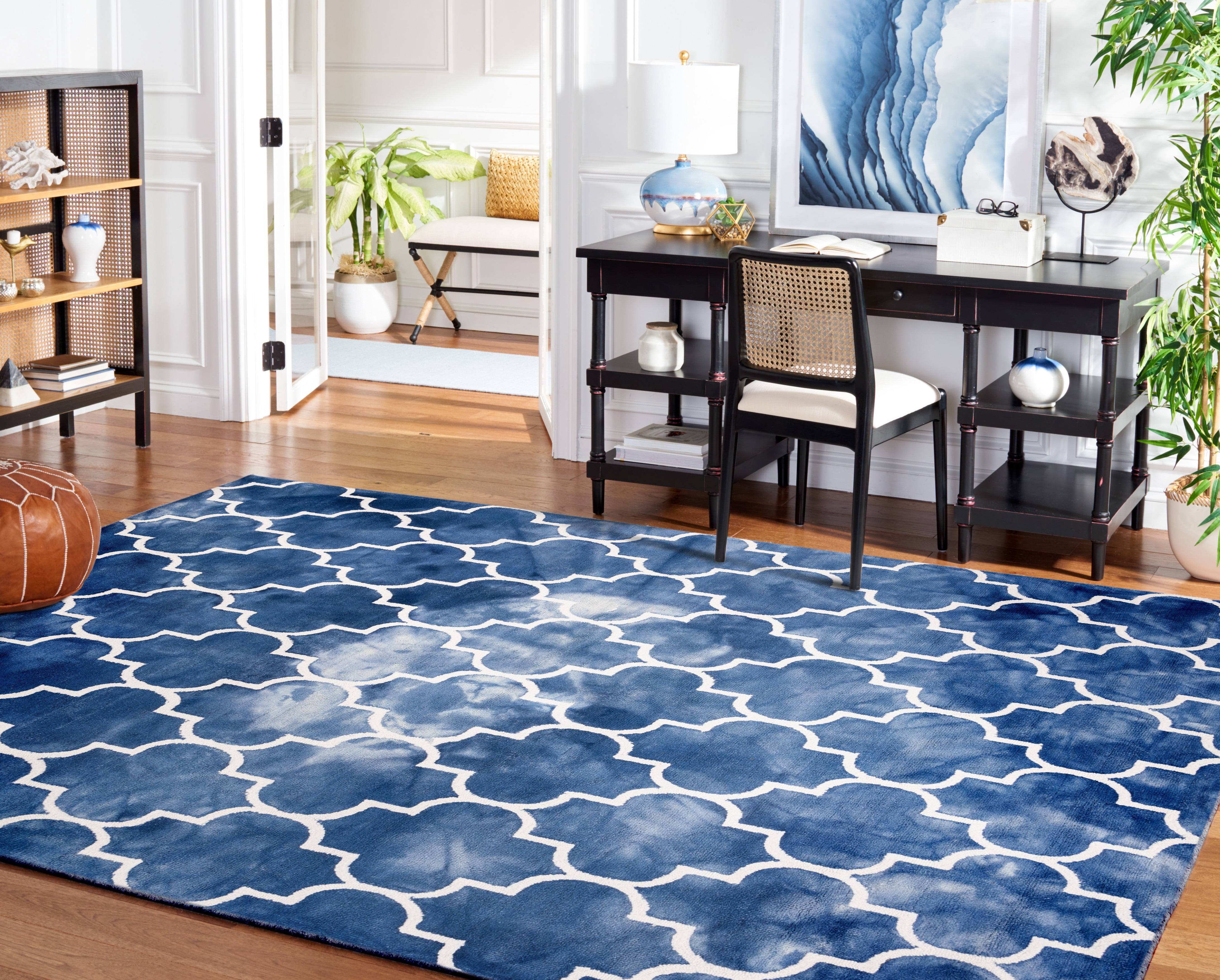 Safavieh Dip Dye Calanthe Geometric Wool Area Rug, Navy/Ivory, 7' x 7' Square