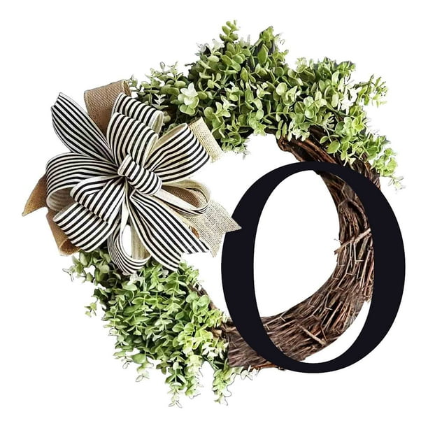26 Letters Decorative Wreath Door Hanging Home Decor Letters With Knot Pendant Rattan Ring Wall Decoration Window Decoration Pendant