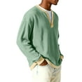 thumbnail image 4 of Nokdvo Mens Long Sleeve Waffle Shirt Fashion 2025 1/4 Button Up Henley Casual Shirt Fall Winter Textured Knit Color Block Loose Sweatshirt,Light Green 3XL, 4 of 9