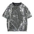 thumbnail image 1 of Hauts à Sequins avec Manches, Hauts à Col Rond à Manches Courtes Réfléchissants de Couleur Unie pour Hommes Été, 1 of 7