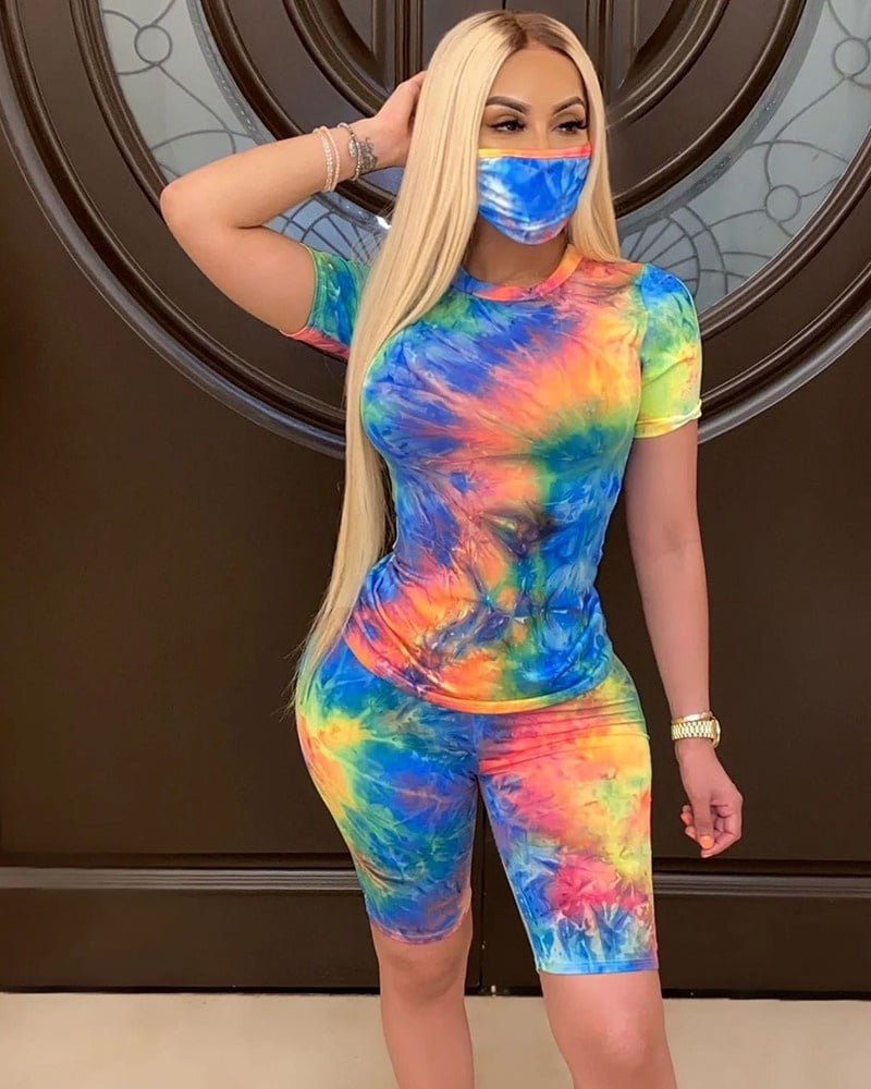 Dye Cropped Tie Dye Cycling Short Co Ord Tie Dye Print Top And