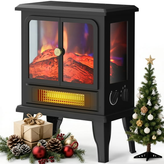 Flamemore Fireplace Heater with 3D Flame Effect, Indoor Free-Standing 19" Electric Fireplace Infrared Stove, 750W/1500W