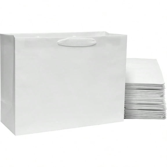 White Paper Bags Large Reusable Gift Bags with Handles for Shopping Holidays Weddings Birthdays Thank you Bulk 16x6x12 50 Pack