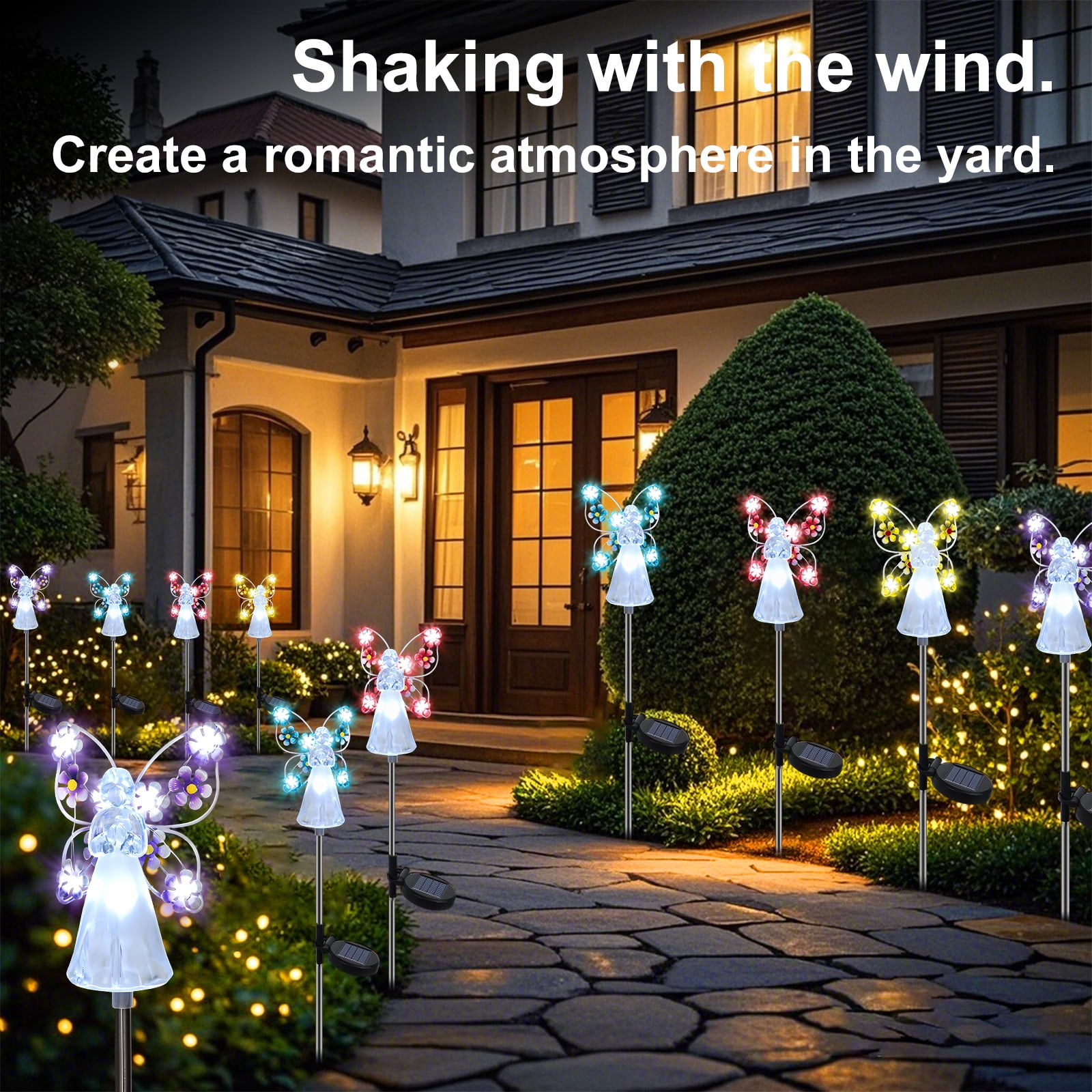 Rirool Solar Angel Stake Lights - 4 Pack Multicolor LED Garden Decor, Cemetery Memorial Lights for Graves - Waterproof Outdoor Solar Lights for Yard, Pathway