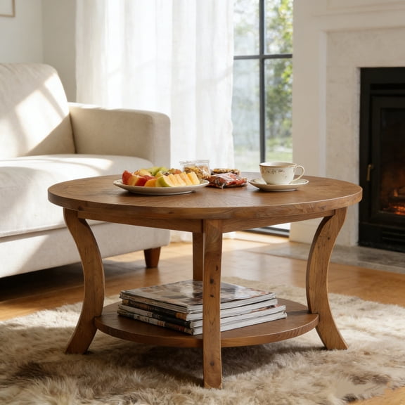 Tribesigns 31.5” Round Solid Wood Coffee Table With Storage Shelf