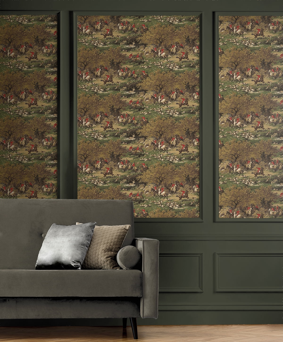 Harry & Grace Chestnut & Rosemary Taunton Hunt Scene Premium Matte Non-Woven Peel and Stick Wallpaper - 20.5 in. W x 18 ft. L Roll