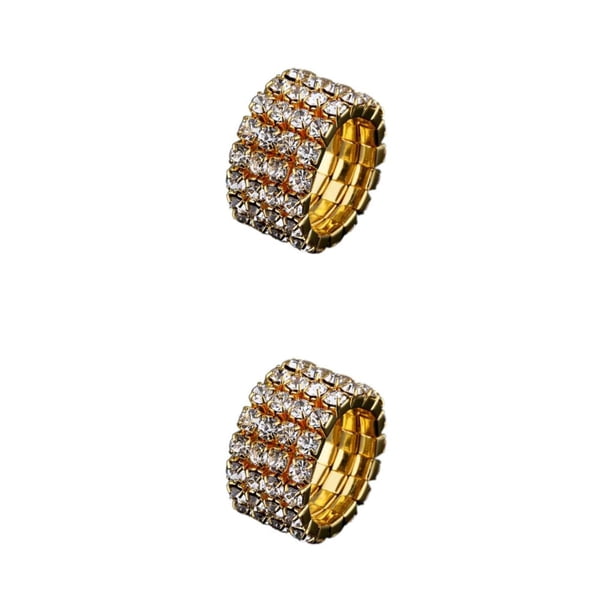 Anillo de amistad Qarigey con diamantes brillantes dorado 4 filas 2Conjunto