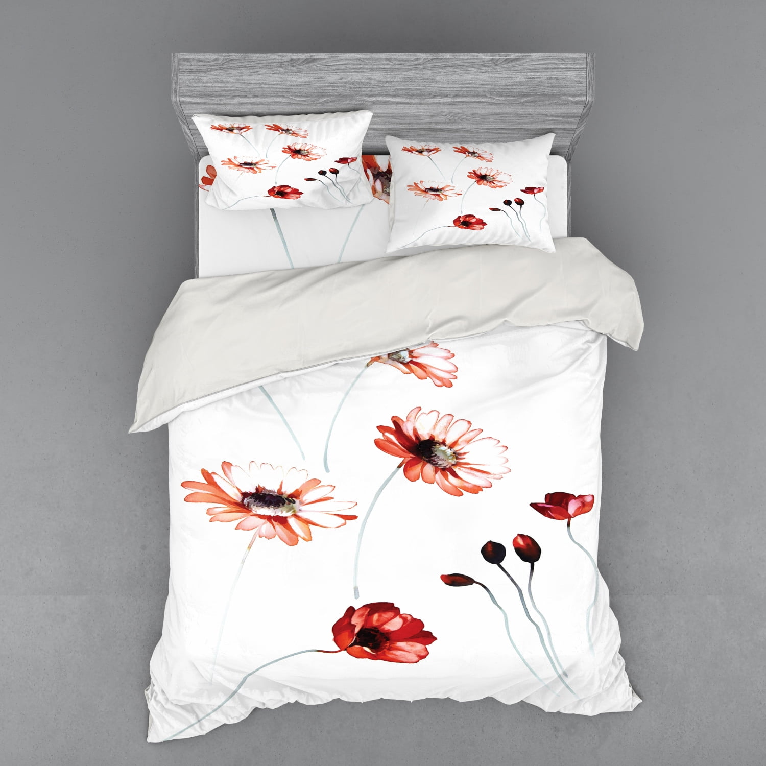 Watercolor Flower Duvet Cover Set, Flower in Watercolor Painting Style