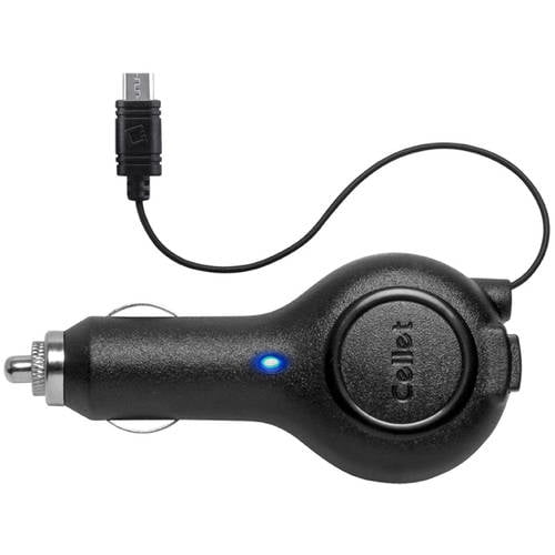 Cellet Compact and Retractable 800mA microUSB Retractable PlugIn Car