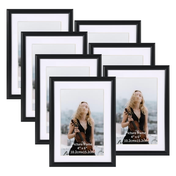 5x7 Picture Frames Set of 7, Display Pictures 4x6 with Mat or 5x7 Without Mat, Rustic Distressed Wall Hanging Table Desk Family Gallery Multi Photo Frame, Black