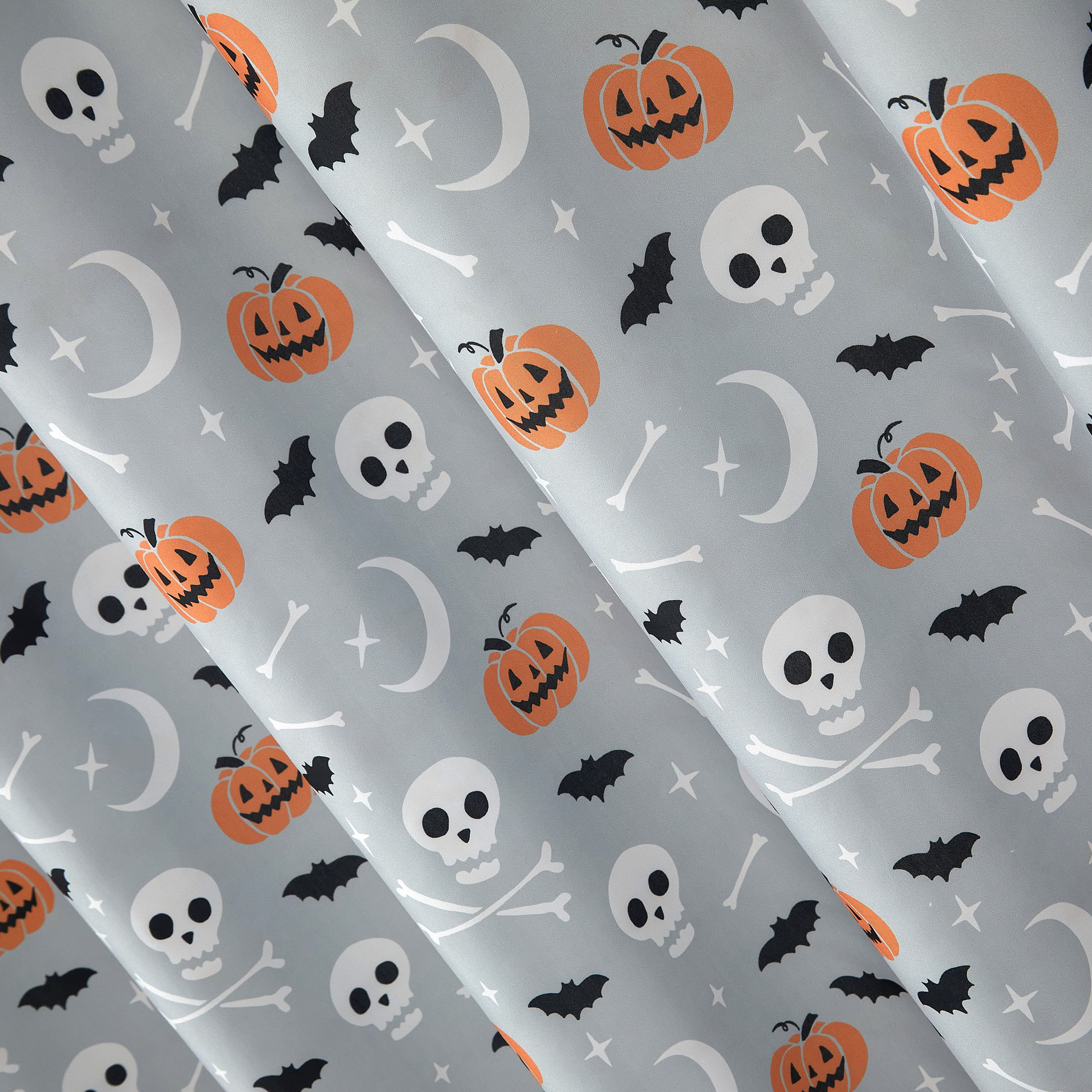Way to Celebrate Skull & Bones 14-Piece Bath Set with Curtain, Bath Rug, and Hooks, 72" x 72" & 21" x 18"