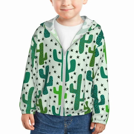 

Ocsxa Cactus 1 Print Kids Active Zipper Sun Protection Jacket Boys Girls Hooded Cooling Shirt-5 Years
