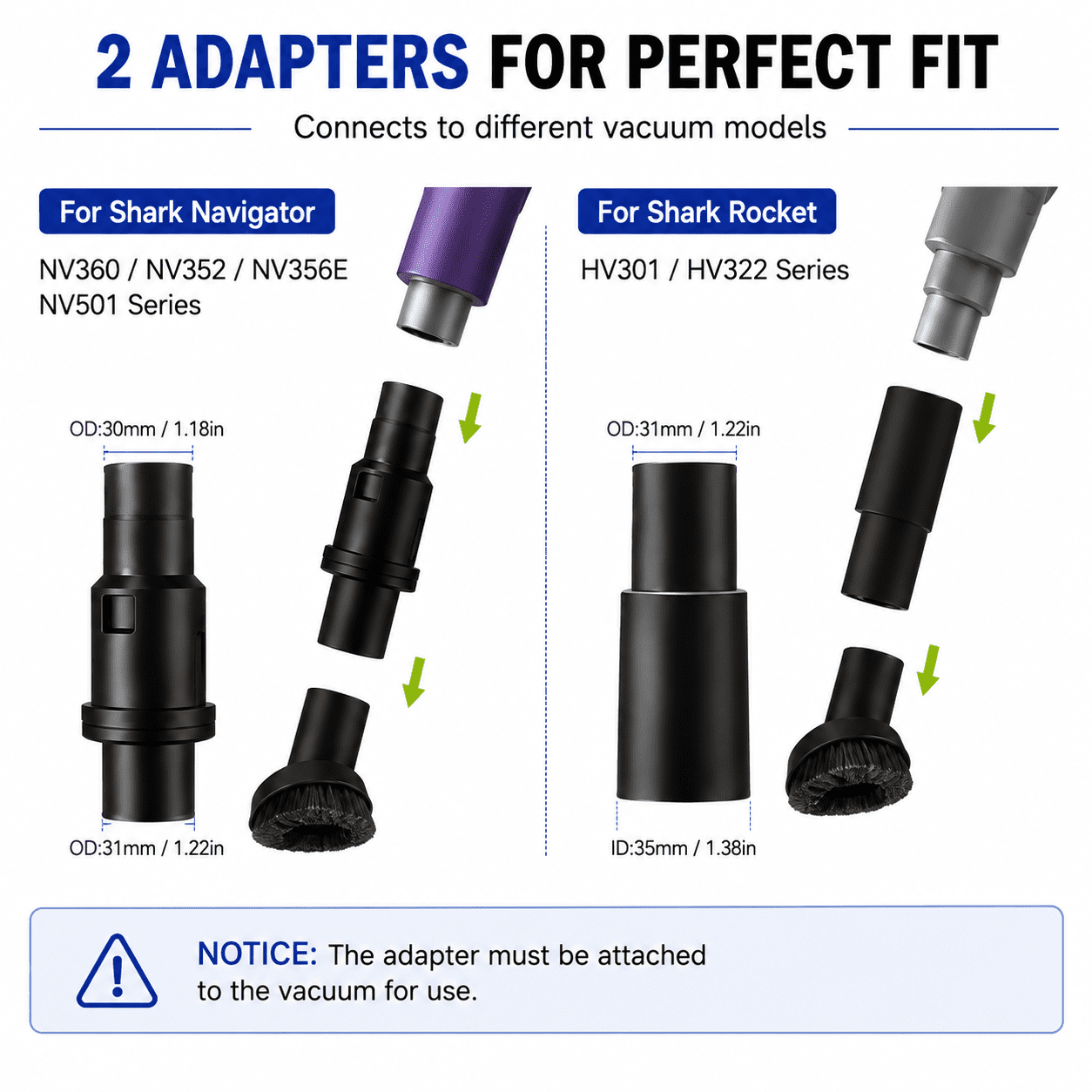 Vacuum Attachments Compatible with Shark Navigator Lift-Away NV360 NV352 NV356E, NV501 & Rocket HV301 HV322 Vacuum, 1 1/4" Accessories Kit with Adapter for Home, Car Interior Cleaning