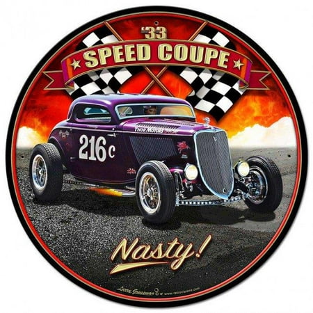 

Past Time Signs LGB144 28 x 28 in. Larry Grossman 1933 Speed Coupe Round Sign