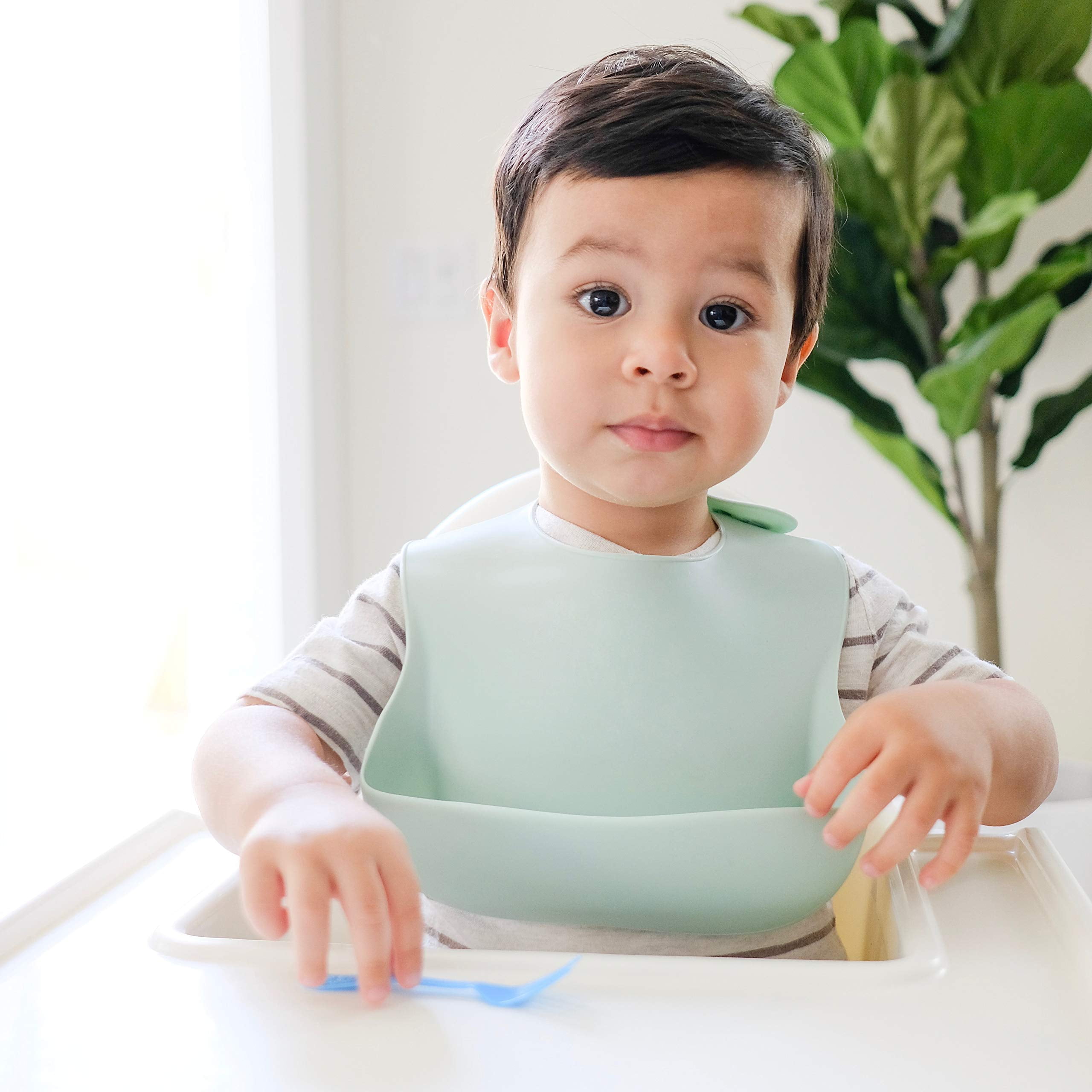 Simka Rose Silicone Baby Bibs - Waterproof Bib Set, Emerald/Sage