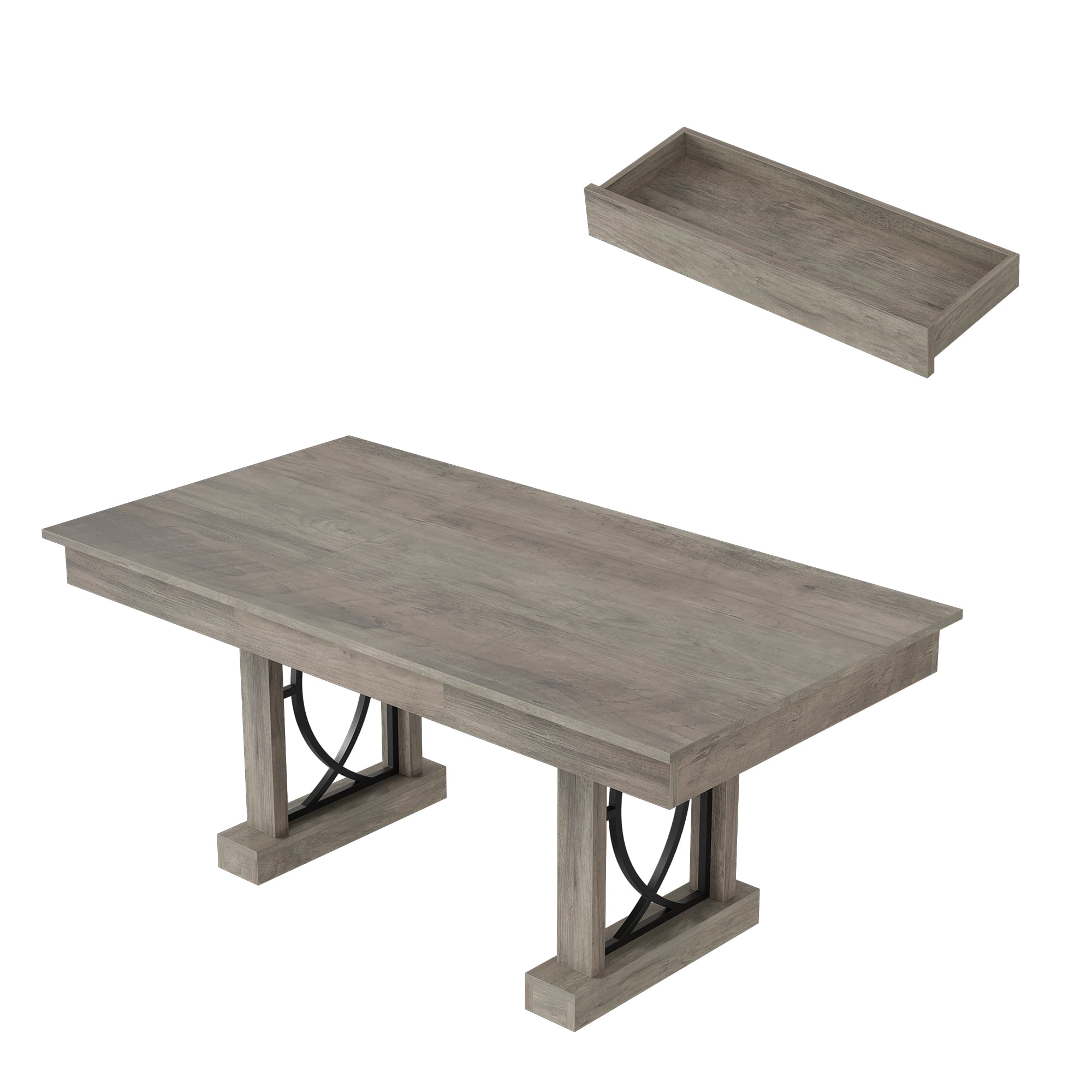 Garvee 71-Inch Wooden Kitchen Table with Two Drawers, Large Dining Table for 6-8 People, Retro Grey