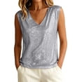 thumbnail image 2 of Women's V Neck Sequin Sleeveless Tank Top Sparkly Glitter Blouse Party Club Night Out Shiny Vest Top S-2XL Silver, 2 of 5