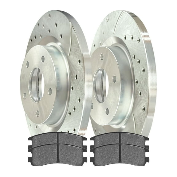 AutoShack Rear Drilled & Slotted Brake Rotors Ceramic Brake Pads | Replacement for 2010 Chevrolet Impala 3.5L 3.9L V6 FWD | Zinc Coated | 6-PC Brake Kit | SilverShield Pro