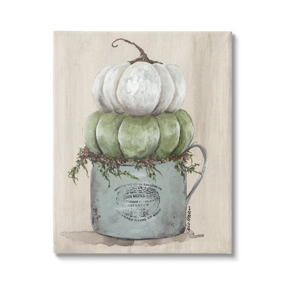 Stupell Industries Green White Harvest Pumpkins Country Jar Planter Canvas Wall Art, 30 x 40, Design by Julie Norkus