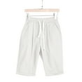 thumbnail image 7 of GEWSEY Women's Linen Capri Shorts Casual Baggy Knee Length 3/4 Pants Summer Drawstring Beach Pants Lounge Shorts with Pockets (White, M), 7 of 7