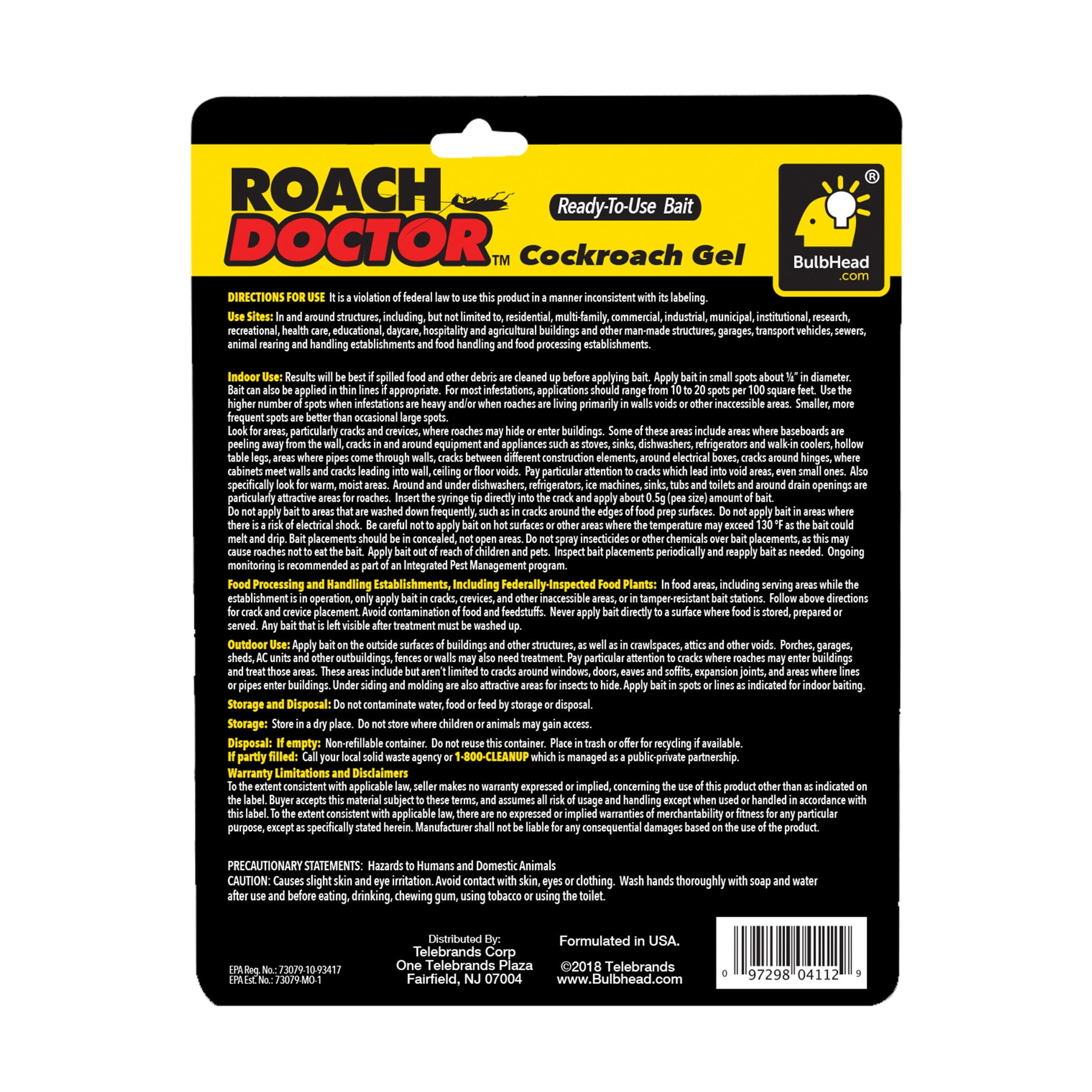BulbHead Original Roach Doctor Cockroach Gel Ready-to-e Cockroach Gel Bait