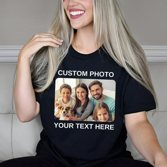 MilkCho Custom Photo Shirt with Your Text, Personalized Picture T-Shirt, Perfect for Mother's Day, Custom Graphic Tee, Custom Logo Shirt, Photo Tee black