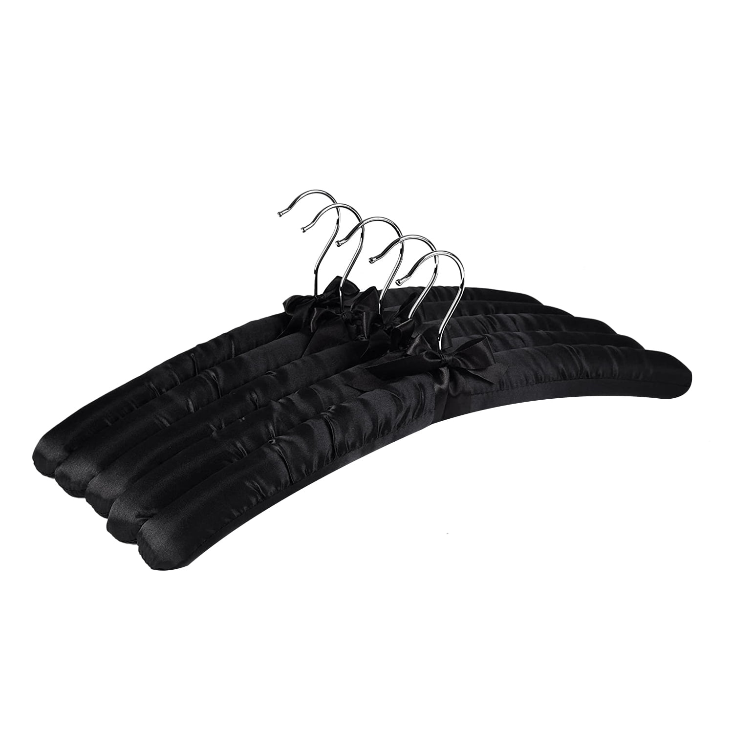 17 Inch Large Satin Padded Hangers,Silk Hangers for Wedding Dress Clothes,Coats,Suits,Blouse (Black,5 Pack)