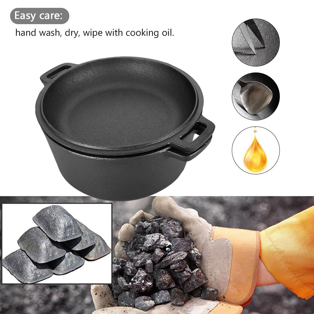 VGEBY 2 in 1 Seasoned Cast Iron Double Dutch Oven Combo Cooker, 4.5L
