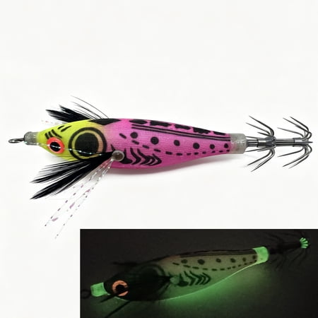 Glow Squid Jig Saltwater Squid Lures 2pcs Luminous Squid Jig Hooks Shrimp Prawn Lures Cuttlefish Jigs Artificial Baits Night Fishing Tackle