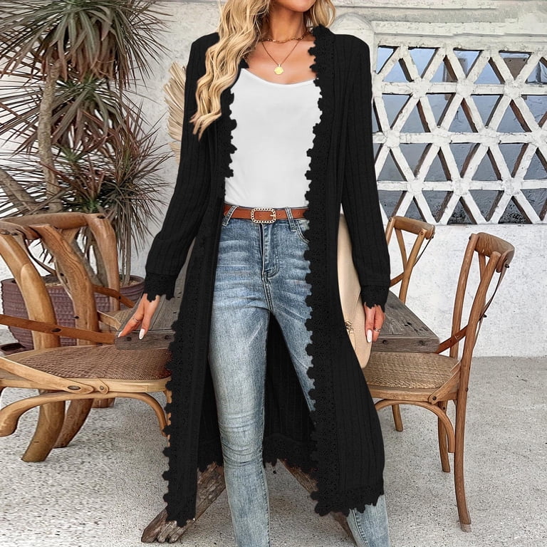Knit Cardigan Sweater Mid Length Jackets for Women Long Sleeve