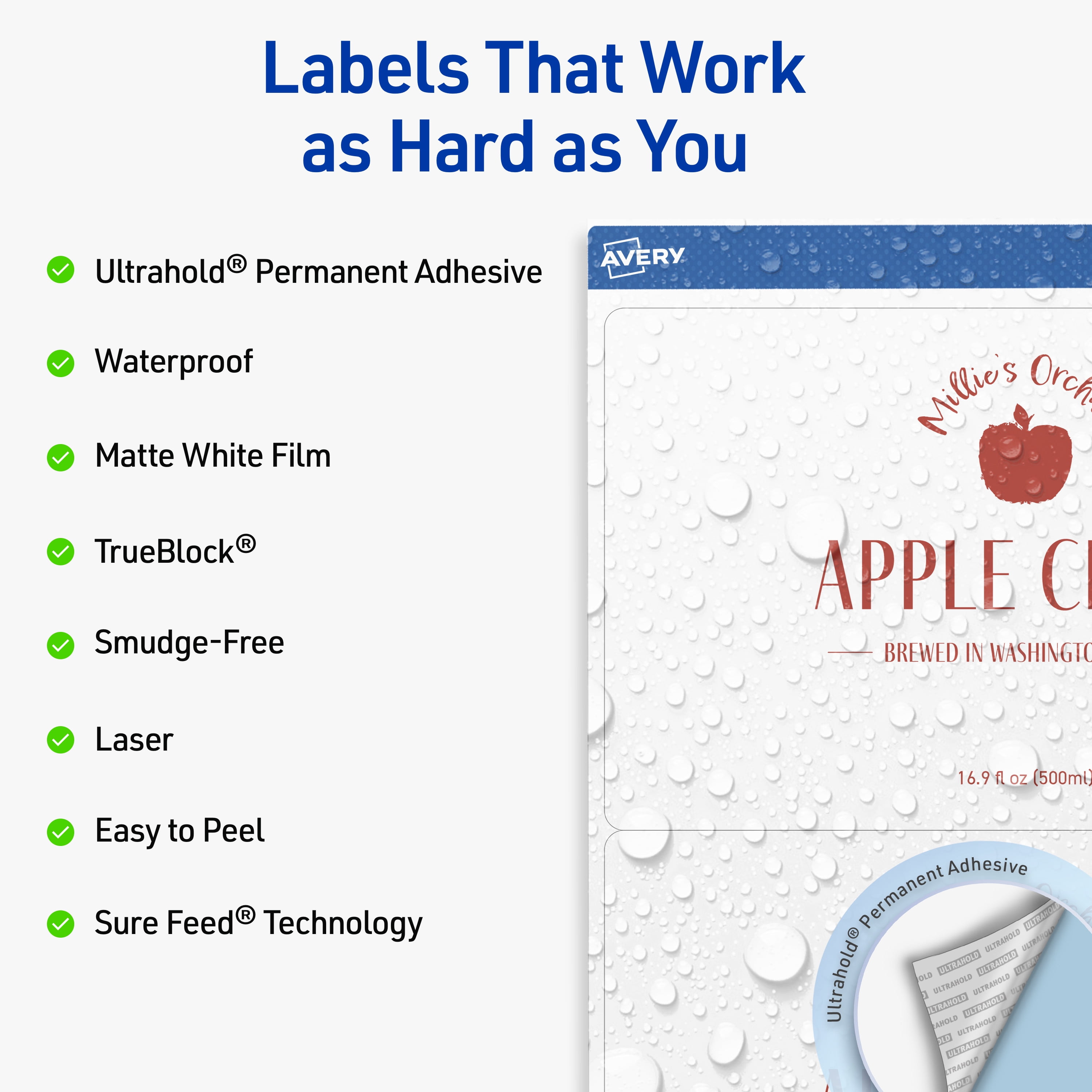 Avery Waterproof Rectangle Labels, 5" x 8-1/8", 50 Total
