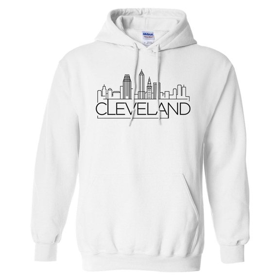 Skyline Cleveland Ohio Hoodie Sweatshirt Unisex Large White