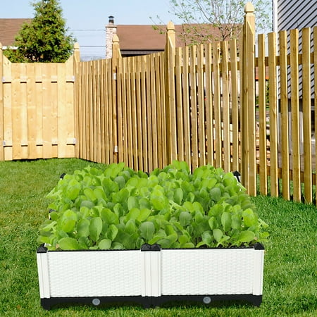 Costway Set of 4 Raised Garden Bed Elevated Flower Vegetable Herb Grow Planter Box - White