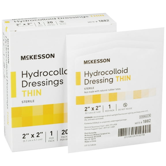 McKesson Hydrocolloid Wound Dressing, Sterile Thin Bandage, 2 in x 2 in, 20 Count, 20 Packs, 400 Total