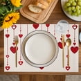 thumbnail image 4 of Valentines Love Heart Placemats Set of 4, Red Love Heart Rustic Burlap Placemats for Dining Table, Place Mats for Kitchen Tabletop, Waterproof Wipeable Dining Table Mats Set, 4 of 9
