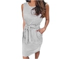 thumbnail image 2 of Robes de Bal Femmes Décontractées Été Robes Col Rond Robe Imprimée Rayée Robe Sans Manches avec Poche Robe Midi pour Femmes Invité de Mariage en Liquidation, 2 of 6