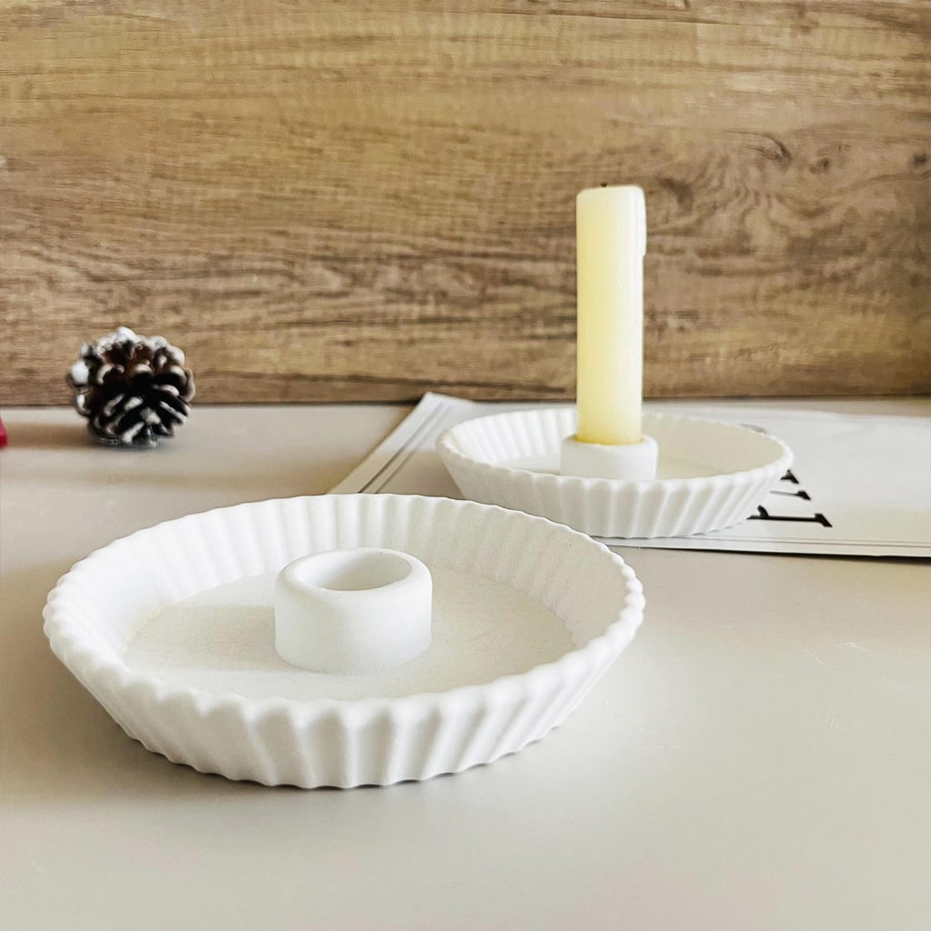 Aurgiarme Candlestick Mold Silicone Candle Holder Mould Striped Plate Shaped Candle Stand Moulds Gypsum Home Ornaments Mould