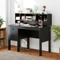 thumbnail image 2 of Black Desk with Drawers & Hutch, Modern Home Office Desk with Power Outlets, USB Ports & Type-C, Writing Study Desk with 5-Cubby Hutch, Computer Workstation Makeup Vanity Desk, 2 of 18