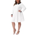 thumbnail image 3 of Agnes Orinda Women's Plus Size Dress Peter Pan Collar Long Sleeve Fall Winter Midi A-line Dress 2X White, 3 of 4