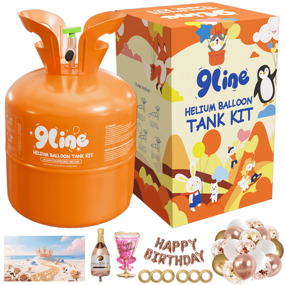 Helium Tank Kit, Includes 50 RoseGold Balloons,