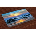 thumbnail image 1 of Ambesonne Sunset Place Mats Set of 4, Sandy Peaceful Beach, Standard Size, Blue Yellow, 1 of 4
